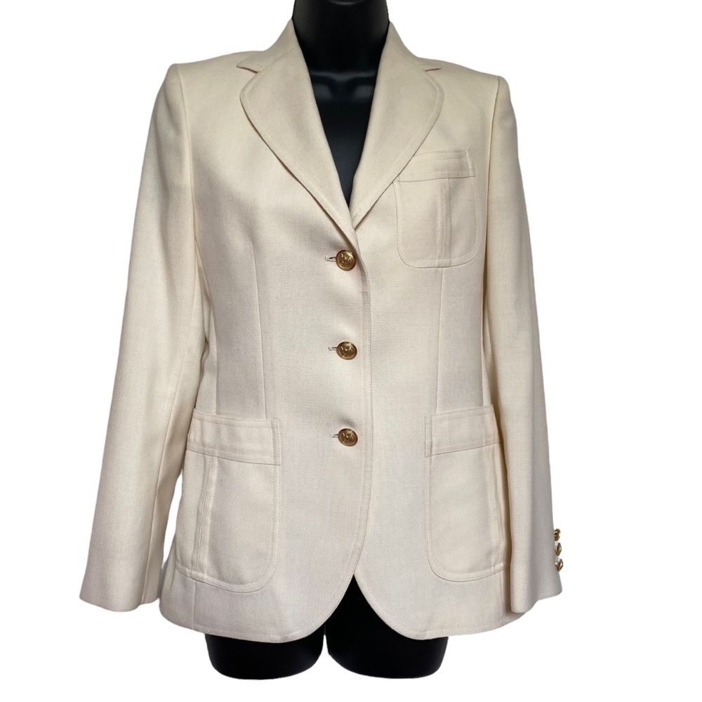Vintage Stanley Blacker Blazer Cream Gold Eagle Buttons Union Made in USA Sz 6